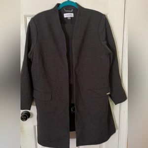 Women’s charcoal gray long wool suit coat (size 14) & pants (size 18).